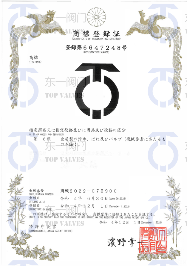 Japanese Trademark Registration Certificate